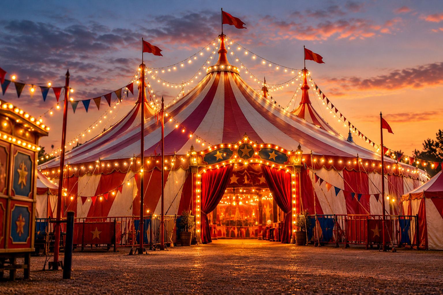 A circus big top at twilight